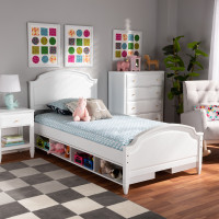 Baxton Studio MG0038-White-Twin Elise Classic and Traditional Transitional White Finished Wood Twin Size Storage Platform Bed